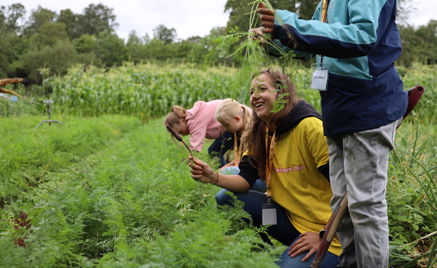 Noen få personr som jobber i et felt